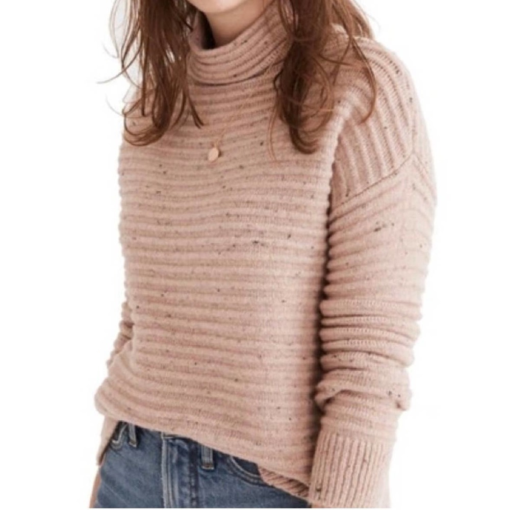 Madewell Womens Donegal Belmont Sweater Mock Neck Ribbed Knit Pullover Tan S
